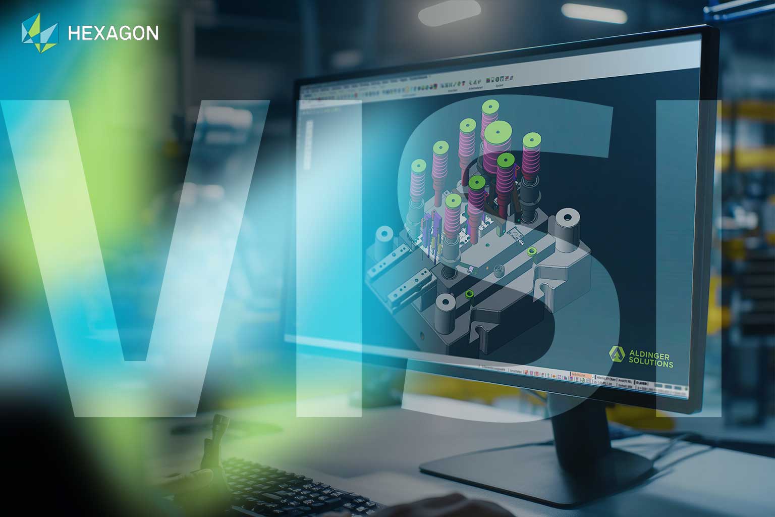 CAD-Konstruktion mit VISI Software an einem Industriearbeitsplatz bei Aldinger Solutions